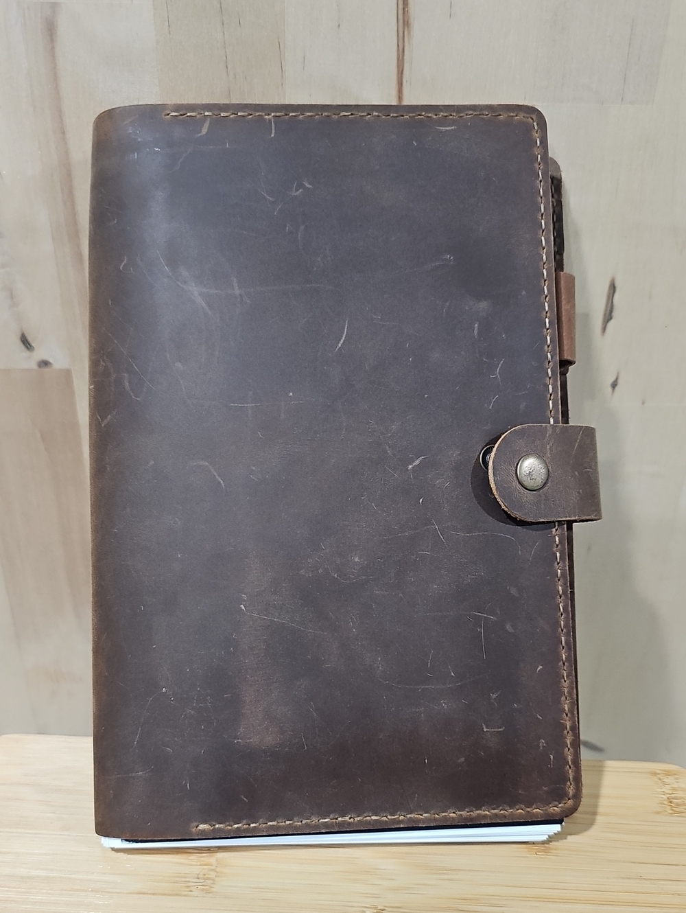 Genuine Leather 8x5 Notebook Snap Journal Cover For Women & Men - Brown